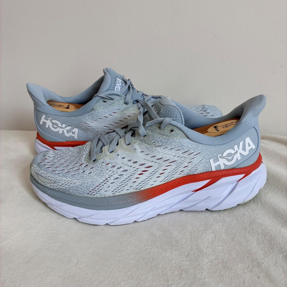 Hoka One One Clifton 8 Blue Fog Radiant Yellow Running Shoes Womens 9B 1119394